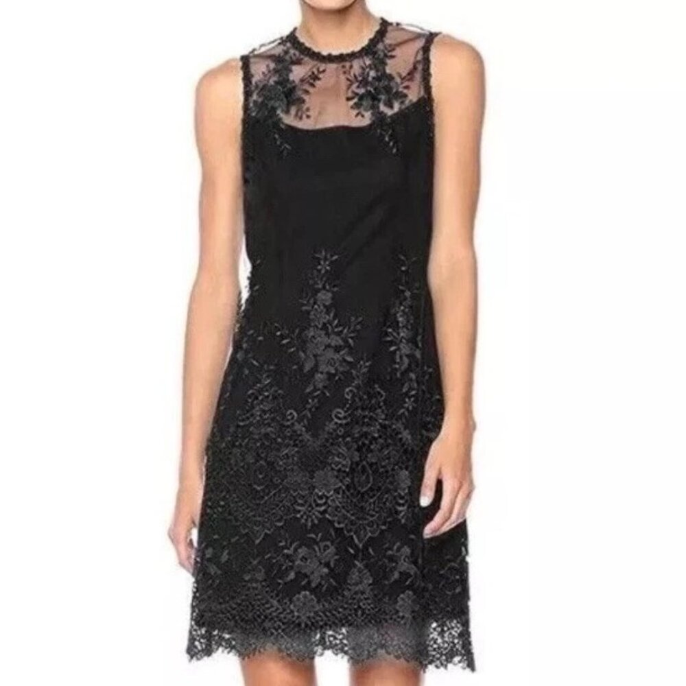 Nanette Lepore Black Spring Bloom Lace Overlay Sleeveless Cocktail Dress- Size 4
